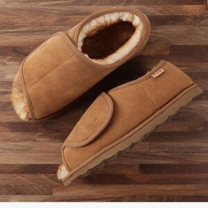 PAMIR Men's Ajustable Sheepskin Open Toe Slippers Memory Foam, Tan, Size 13, NWT